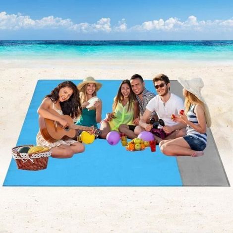 Strandmatte, Sandfreie Picknickdecke 210 X 200 Cm, Tragbar, Wasserdicht, Faltbar, Mit 4 Heringen Für Strand Und Camping