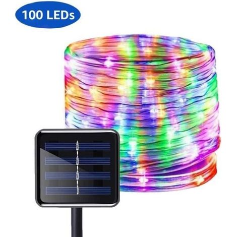 Led-lichterkette Für Den Außenbereich, 12 M Rgb-led-lichterkette, 100 Leds, Ip55, Blau, Grün, Rot Mit Solarpanel, Glühbirne