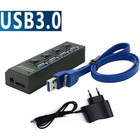4-port Usb 3.0 Hub Mit Netzschalter/splitter, Plug & Play + Netzadapterkabel Für Pc (eu) Gobro