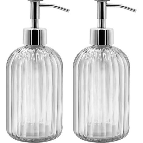 Memkey – Set Mit 2 Seifenspendern Aus Glas, 400 Ml – Nachfüllbar Mit Pumpe – Transparentes, Rutschfestes Design Für Küche Und Bad