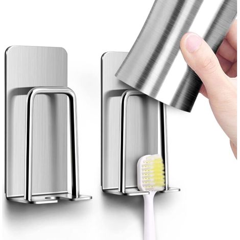 2er-set Zahnbürstenhalter Aus Edelstahl, Wandmontage, Selbstklebend, Hochwertige Badezimmeraccessoires Aus Edelstahl – Fei Yu
