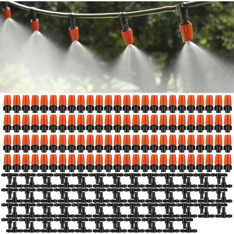 Lntyq Packung Mit 100 Einstellbaren Mikro-sprühdüsen Für Die Gartenbewässerung, Sprühköpfe Mit 3-teiligem Tropfbewässerungs-sprühset (orange)