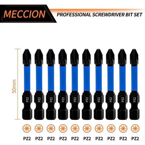 Lntyq Professional Pozidriv Schraubendreher-bit-set, 10-teilig, 50 Mm Länge, Pz2 Magnetische Schlagschrauber-bits Mit 1/4"-sechskantschaft