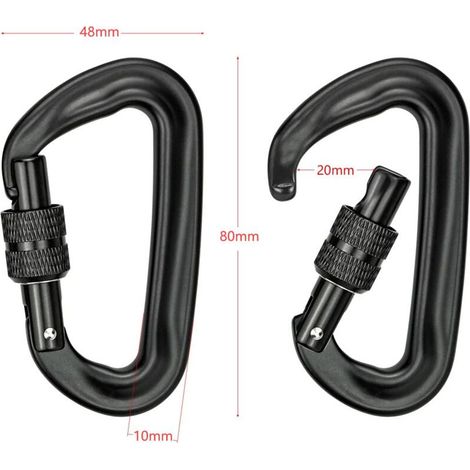 Lntyq 2 Stück Kletterkarabiner 12kn (1200kg) Hochleistungs-aluminium-d-förmiger Verriegelungskarabiner Für Hängematten, Yoga-schaukeln, Camping-schlüsselanhänger, Hundeschlösser (schwarz)