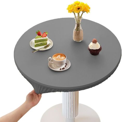 Runde Tischdecke 100 Cm Mit Elastischem Rand, Runde Tischdecke Aus Pu-leder, Graue, Fleckenabweisende Tischdecke, Für Küche Und Außenbereich (geeignet Für Tische Mit 80-90 Cm Durchmesser)