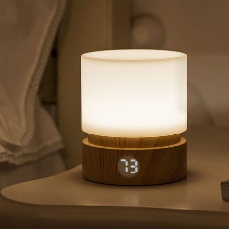 Nachtlicht Mit Timer, Nachttischlampe In Holzoptik Und Einstellbarer Helligkeit