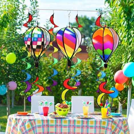 Lntyq 3er-set Heißluftballons (110 Cm) – Regenbogen – Für Den Garten – Wirbel – Windmühle – Gestreift – Regenbogen – Rotierende Windsäcke – Pailletten – Gartendekoration