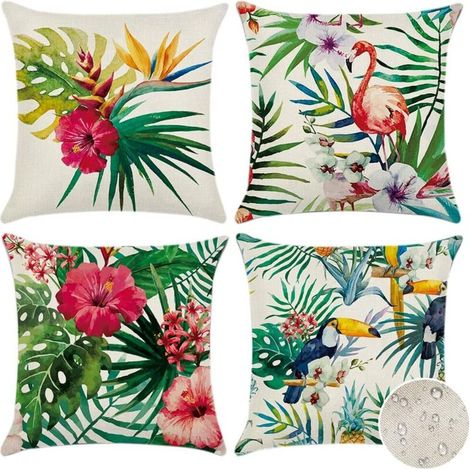 Set Mit 4 Wasserdichten, Dekorativen Outdoor-kissenbezügen Mit Tropischem Pflanzen-, Blumen- Und Vogelmuster, Für Sofa, Terrasse, Garten, Wohnzimmer, Schlafzimmer, Dekoration, 45 X 45 Cm