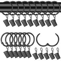 Lntyq 42 Stück 32-mm-duschvorhangringe Mit Clips, Metall-duschvorhangringe Mit Clips, Vorhangclip-hakenringe Für Duschvorhangstangen – Schwarz