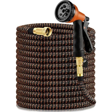 Zolginah 8 M/15 Ft Dehnbarer Gartenschlauch, Einziehbarer Gartenschlauch, Flexibler Latex-gartenschlauch, Orange+schwarz Dehnbarer Und Einziehbarer Gartenschlauch Mit 8-funktions-spritzpistole