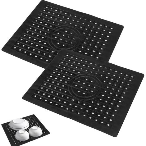 Spülbeckenmatte – 2-teilig, Quadratische Silikon-spülbeckenmatte 31×26 Cm Mit Abfluss – Schwarz, Für Küche/badezimmer