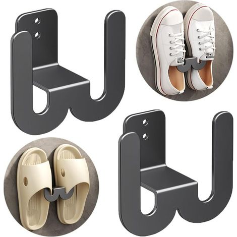 2er-set Wandschuhregale Aus Metall, Hängeregal, Kein Bohren Erforderlich, Schuhhalter Für Badezimmereingangstür, Schwarz