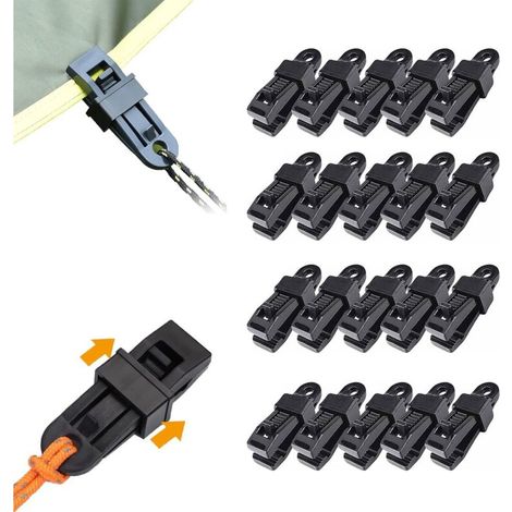 20 Zeltclips – Verstellbarer Und Robuster Verriegelungsmechanismus – Für Segel Und Markisen – Kunststoffclips – Mit Einzigartigem Verriegelungsclip – Schwarz
