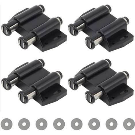 Druckbares Öffnungsmagnet-set, 4 Stück, Doppelter Druckmagnetverschluss, Federbelasteter Magnet-türverschluss, Kunststoff-schrankverschluss Mit Schrauben Für Schranktüren Und Schubladen (schwarz)