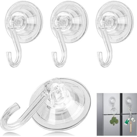Set Mit 4 Leistungsstarken, Wiederverwendbaren Saugnapfhaken, Wasserdicht, Transparent, Abnehmbar, Für Duschfliesen, Badezimmerfenster, Glastüren Und Küchen