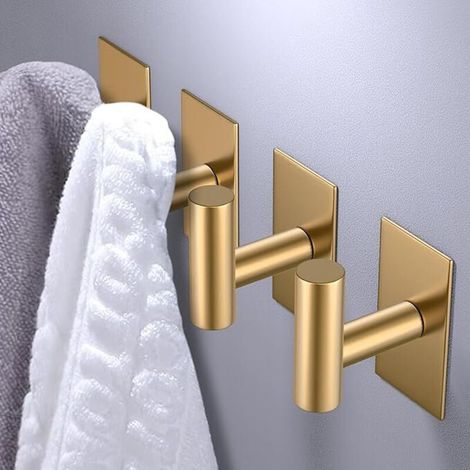 Lntyq Wandhaken Für Handtücher, Starke Und Wasserfeste Klebehalterung Zum Aufhängen Von Mänteln, Kleidung, Schrankhaken, Küchenwandmontage (gold, Kleben, 4er-pack)