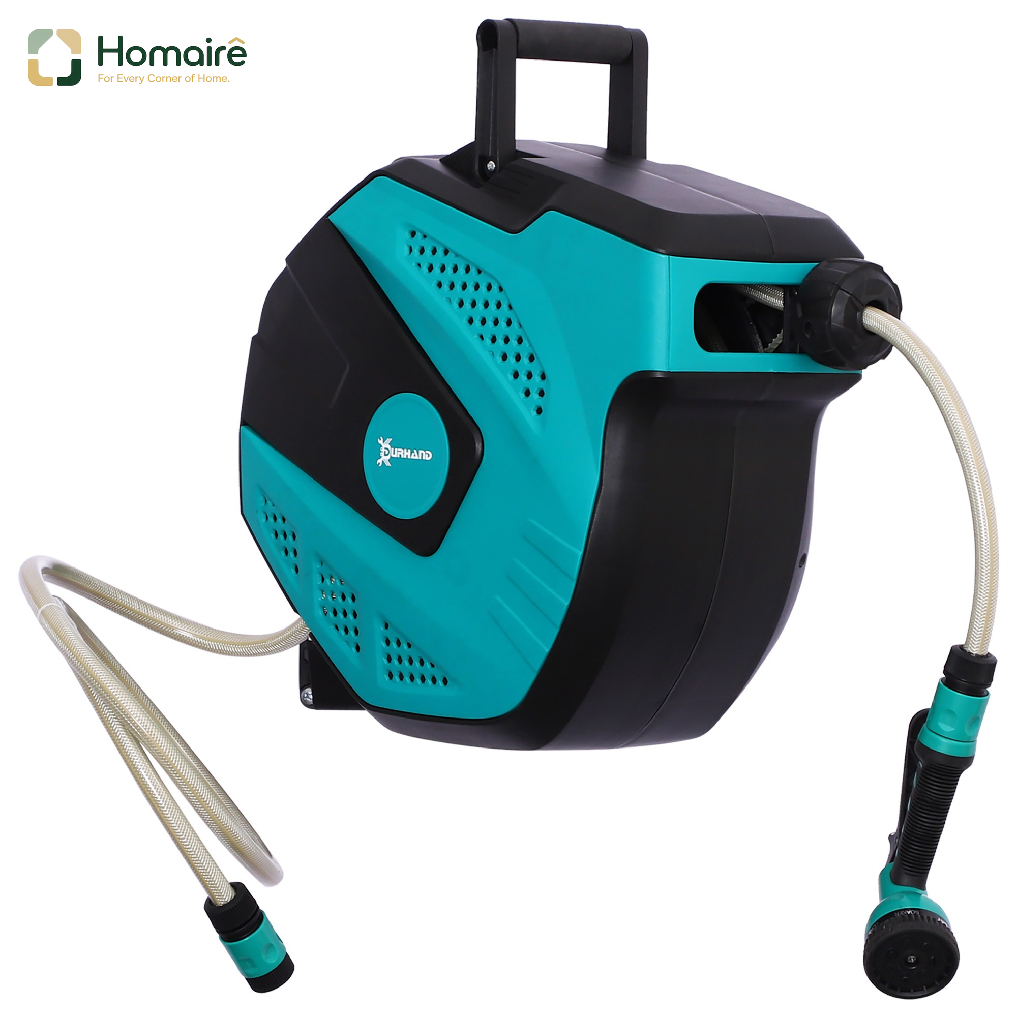 Homaire Boîte À Tuyau À Rouleau 15 M Avec Multibrause Pivotante 180° Et Protection Contre Le Gel De -5 À 45 °c En Plastique Vert Et Noir