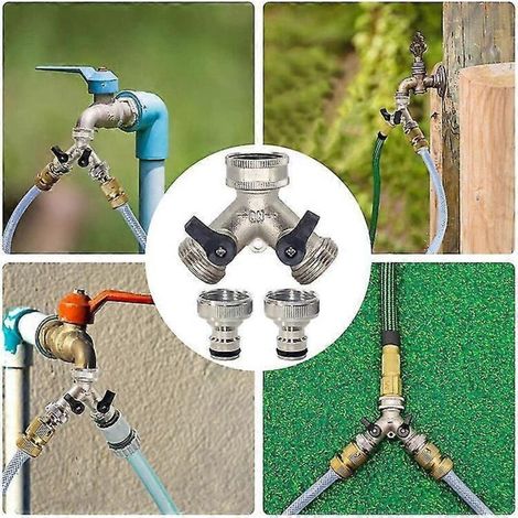7-teiliges Set 2024: Gartenschlauchverteiler, 2-wege-gartenhahn, 3/4"-y-verbinder Für Außenwasserhahn Mit Anschlüssen Und Schlauch
