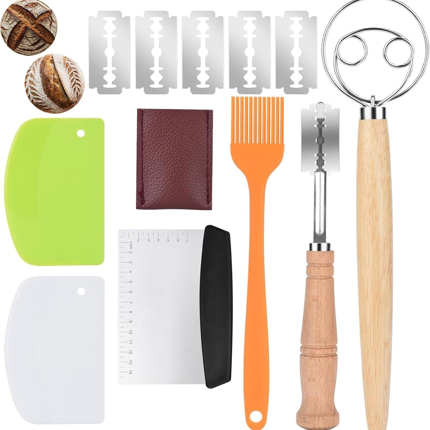 Sauerteigbrot-backwerkzeugset, Bestehend Aus Teigkneter, Spatel, Backpinsel, Teigschneider, Brotschneiderklinge, Backset Für Zuhause.