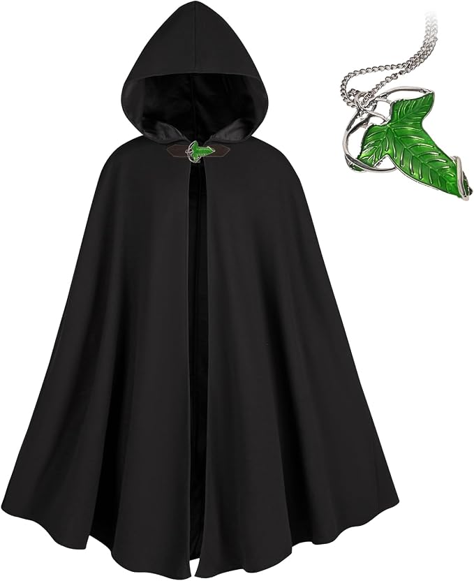 Kapuzenumhang Im Renaissancestil Mit Grünen Blättern Und Elfenbrosche Mittelalterliches Kostüm Unisex-kapuzenmantel Für Halloween Im Mittelalterlichen Stil.