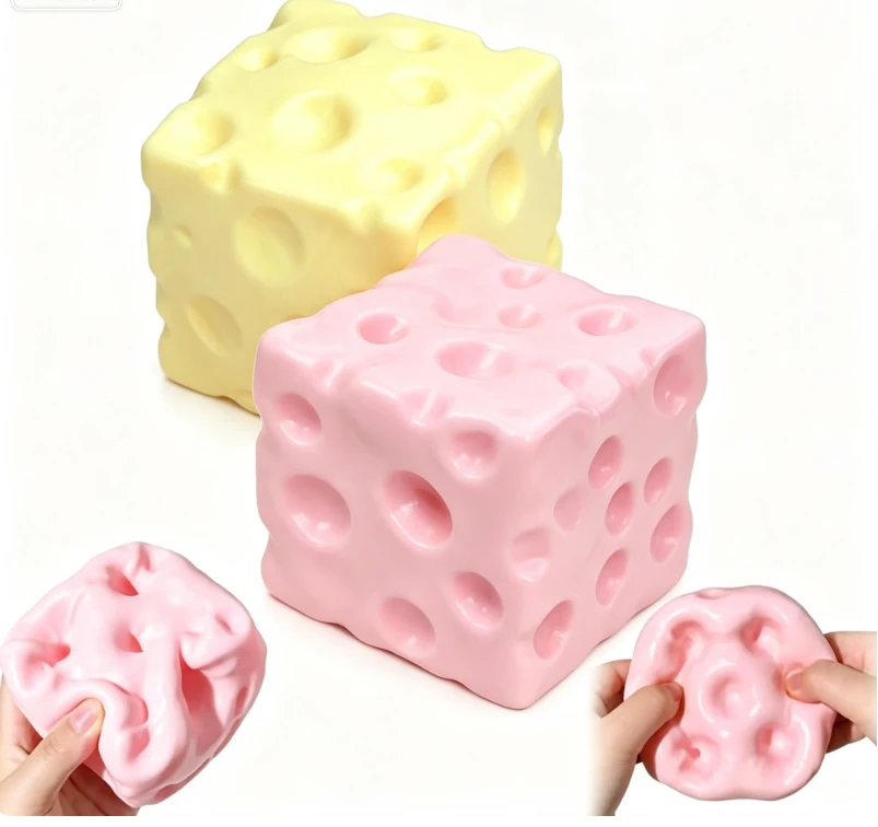 Diese 2er-packung Mit 6,3 Cm Großen, Langsam Zurückfedernden Käsewürfeln Aus Weichem Gummi Hat Ein Überdimensionales Käse-design Zur Stresslinderung. Geeignet Für Kinder Und Erwachsene, Kann Sie Angst