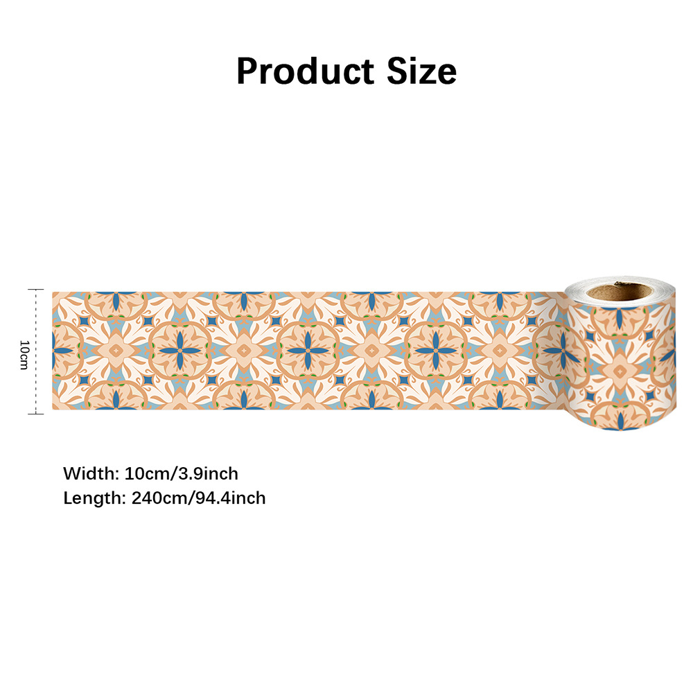 2er-pack Selbstklebende Wandsticker-bordüren (10 Cm X 240 Cm), Wasserfeste Wanddekorationsstreifen Mit Retro-muster, Geeignet Für Badezimmerfliesen, Sockelleisten Und Küchendekorationen.