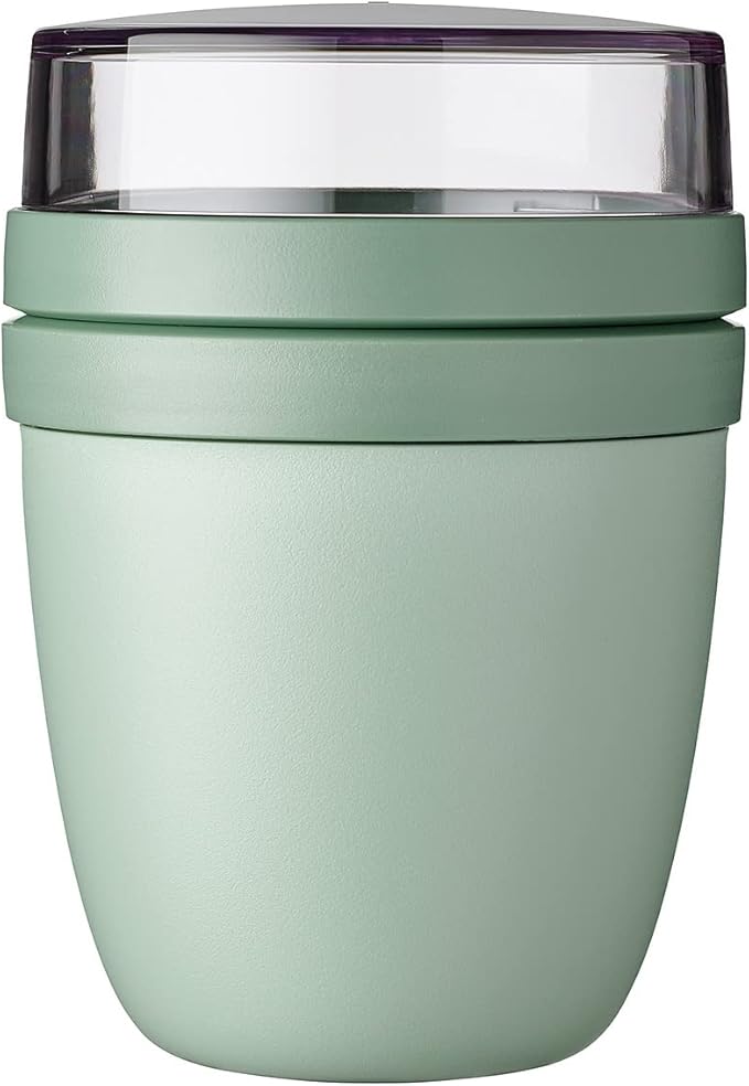 Ovale Lunchbox, Praktischer Joghurt- Und Haferflockenbecher Mit Trennfach (300 Ml), Salbeigrün, Gefriergeeignet, Mikrowellengeeignet Und Spülmaschinenfest.