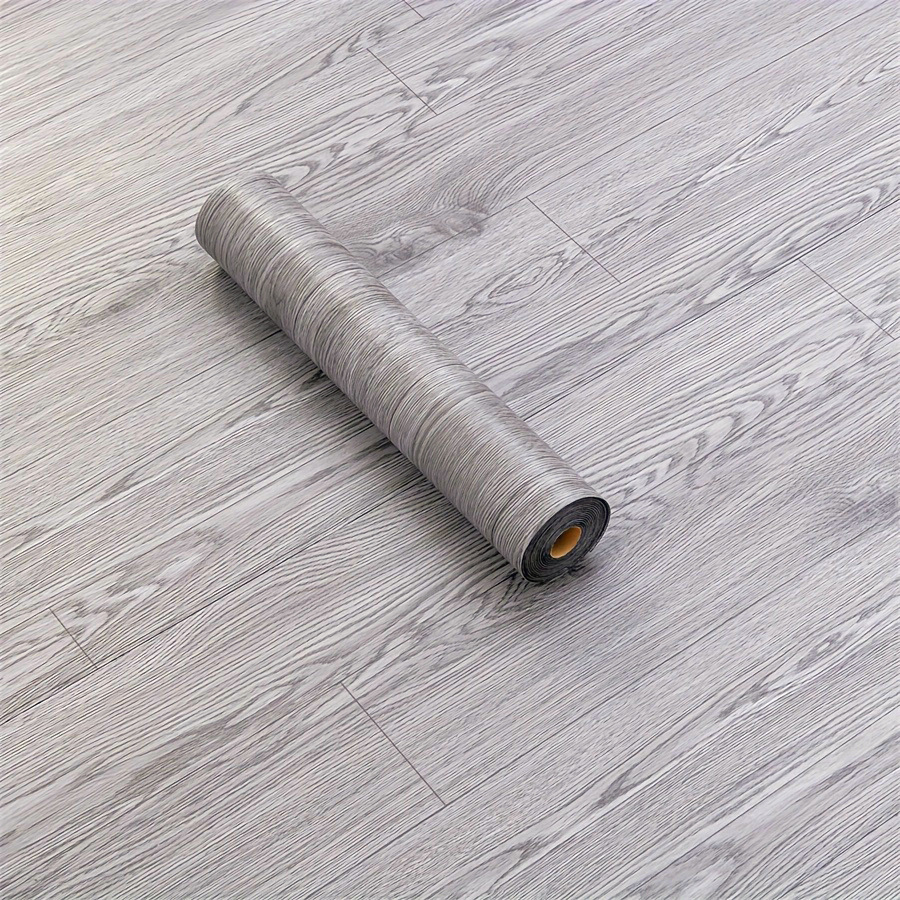 Selbstklebende Pvc-vinylbodenrollen, Hellgraues Holzmaserungsmuster, Wasserfeste Und Strapazierfähige Bodenfolie, 40 X 300 Cm Pro Rolle.