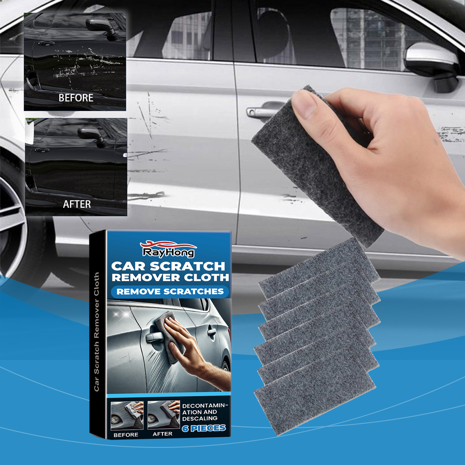 6er-pack Rayhong Autokratzerreparaturtücher, Autolackpoliertücher Und Pflegetücher Für Lackversiegelungen, Zur Reparatur Von Autokratzern Und Zur Entfernung Von Flecken.