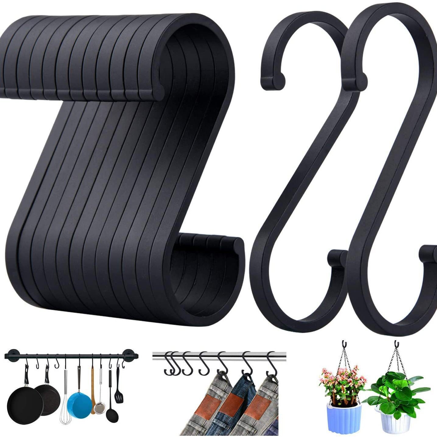 S-haken, Schwarz, 100er-packung. Geeignet Für Kleiderbügel Und Den Küchengebrauch. Hohe Tragkraft, Glatte Kanten, Werkzeuglose Montage, Platzsparendes Design.