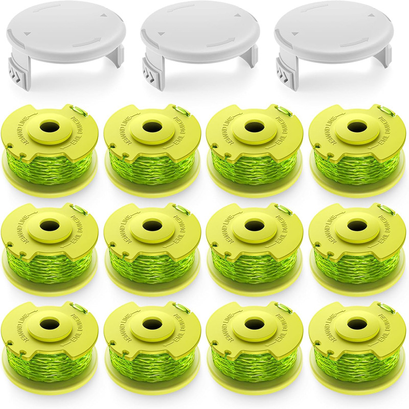 12 Ersatzspulen Für Rasenmäher + 3 Spulenkappen, Für Ryobi Ac80rl3 Ac14hca R12+3 Rasenmäher-spulen-ersatzteile.