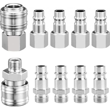 10 Schnellkupplungen, Verzinkter Stahl, 1/4"-bsp-gewinde, Innenventil, Für Kompressoren Und Druckluftwerkzeuge
