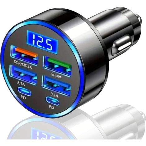 6-in-1 Superschnelles 30-minuten-usb-autoladegerät Für Iphone, Ipad, Samsung, Superschnelles Laden, Gleichzeitiges Laden Mehrerer Geräte Bis Zu 3x Schneller