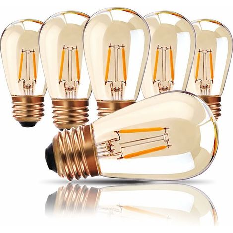 Außenleuchte, E27 Edison Schraubfassung Led-glühbirne, 1w Led-filament-ersatzbirne Für S14 St45 Led, Warmweiß 2200k, Entspricht Bernsteinfarbenem Glas, Nicht Dimmbar, 6er-pack [energieklasse A++]