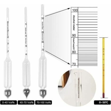 Set Mit 3 Professionellen Alkoholmessgeräten – Messbereich 0 Bis 100 % – Inklusive Thermometer Für Präzise Messungen – Für Whisky, Wodka Und Cognac