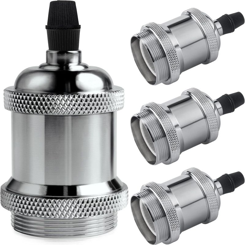 4er-pack E27 Vintage-lampenfassungen Aus Massivem Aluminium Und Keramik, Edison-schraubsockel-adapter, Diy-wand-, Tisch- Oder Deckenmontage, Silber