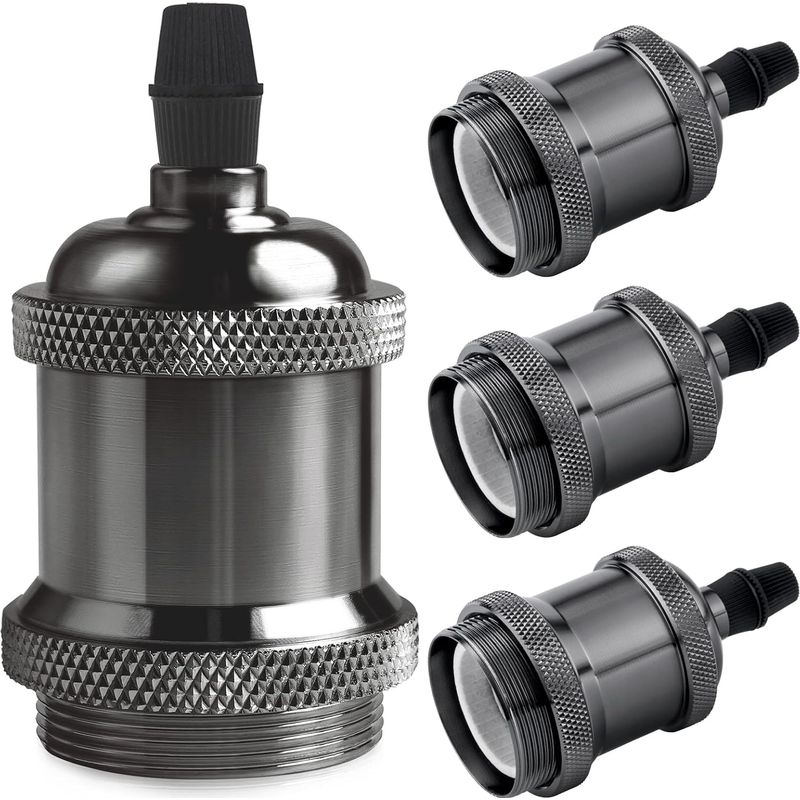 4er-pack E27 Vintage-lampenfassungen Aus Massivem Aluminium Und Keramik, Sockeladapter Für Edison-schraubglühbirnen, Diy-wand-, Tisch- Oder Deckenmontage, Schwarz