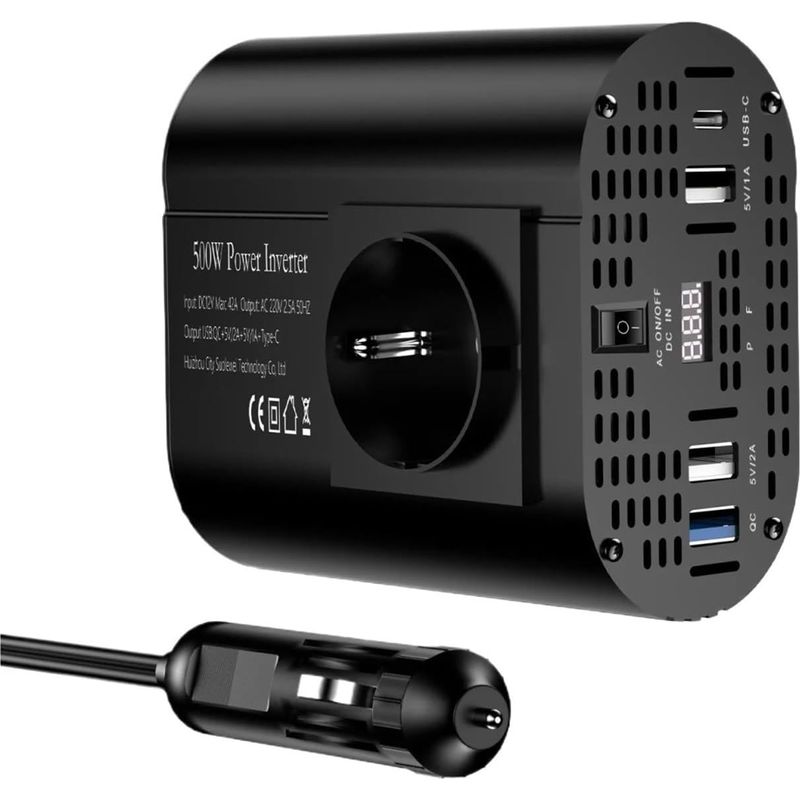 Wechselrichter-led-spannungswandler 500w/400w Dc 12v Auf Ac 220v/230v Europäischer Stecker Zigarettenanzünderbuchse Kfz-zubehör Spannungswandler (500w-typec)