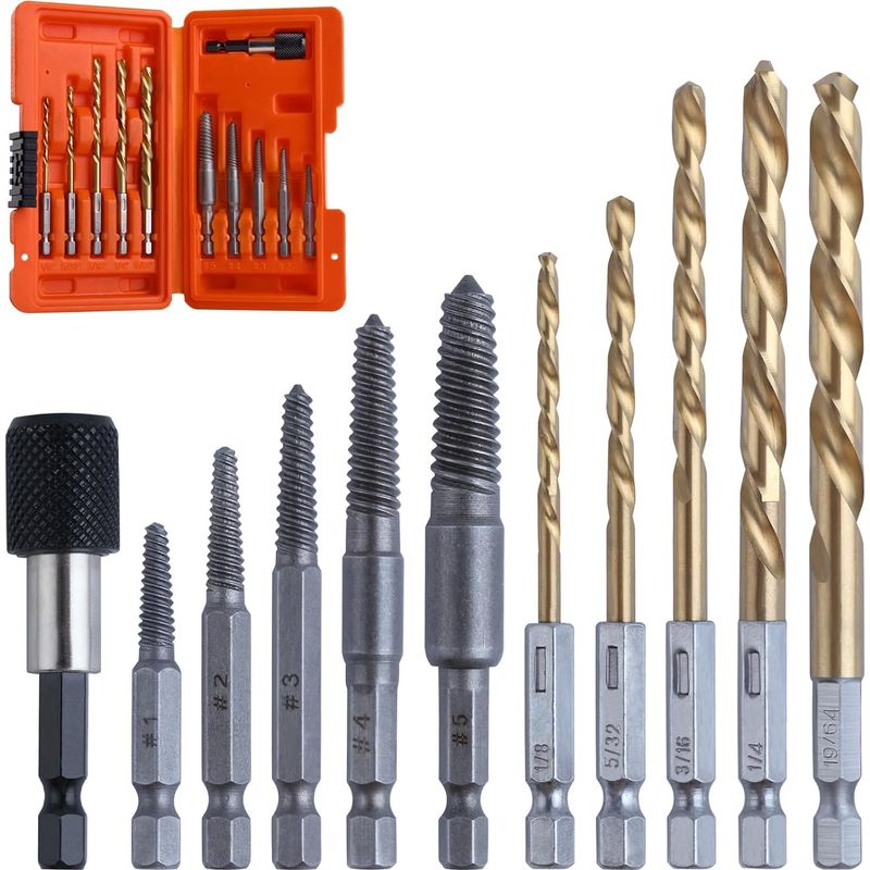 11-teiliges Schraubenausdreher-set, Titanbeschichteter Linksbohrer Und Ausdreher-set Mit 1/4"-adapter, Linksbohrer-ausdreher-set