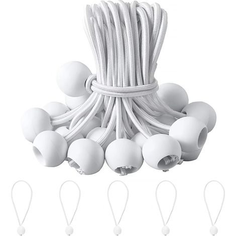 25 Elastische Bungee-seile, 20 Cm, Gummi, Kunststoffkugel, Weiß, Für Planen, Zelte, Camping, Bootsunterstände