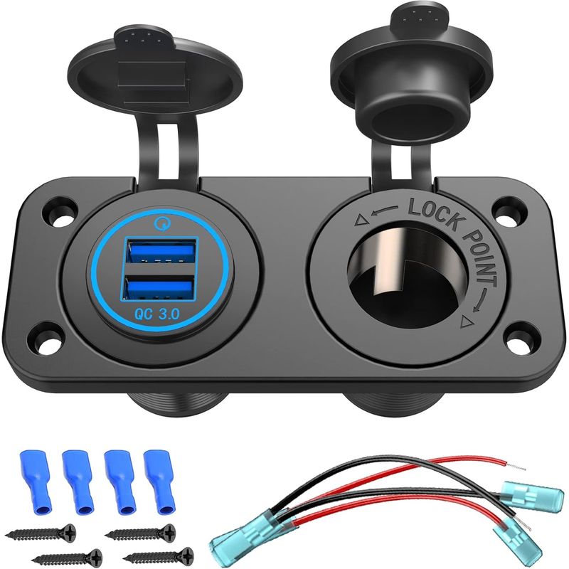 Qc 3.0 Usb-ausgang 12v Marine-boots-wasserdichter Zigarettenanzünderstecker-splitter 12 Volt Dc Netzteil-ladegerät-adapter Diy-kit Mit Blauer Led Und Zwei Usb-anschlüssen