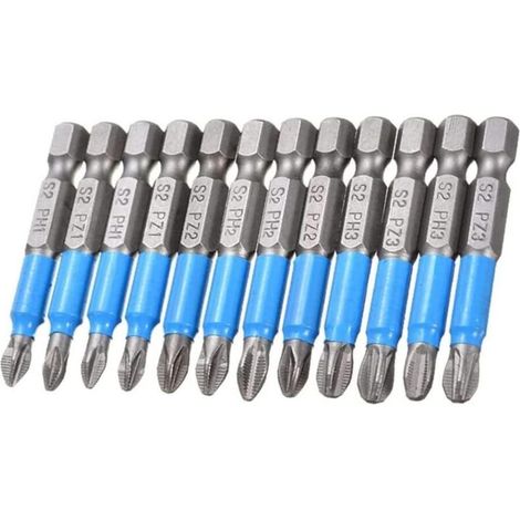 Set Mit 12 Magnetischen Kreuzschlitz-schraubendreherbits (50 Mm Lang) Mit 1/4"-sechskantschaft Für Elektrische Bohrmaschinen (pz1, Pz2, Pz3, Ph1, Ph2, Ph3).