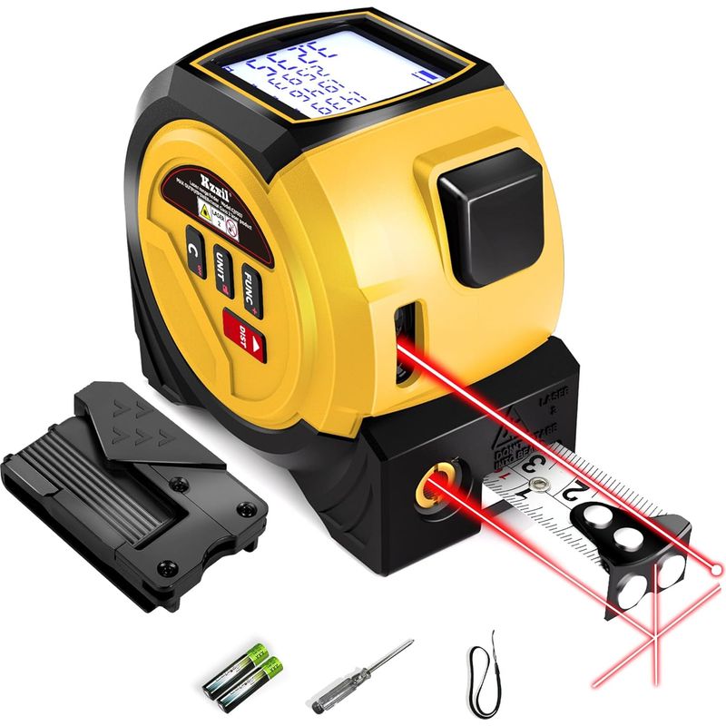3-in-1 Laser-maßband, 40 Meter Laser-maßband, 5 Meter Holz-maßband, Gelb