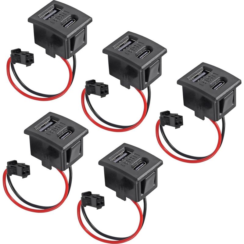 Stück Schwarze Doppellagige Usb-buchse Typ-c Und Usb-lampenladebuchse Mit Kabelanschluss (usb Typ-c Arc)
