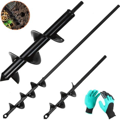 3-teiliges Gartenbohrer-set Für Bohrmaschinen (ø 80 Mm × 300 Mm + Ø 40 Mm × 420 Mm + Ø 40 Mm × 220 Mm) Mit Gartenhandschuhen – Schnelles Bohren Von Löchern – Praktisches Pflanzwerkzeug