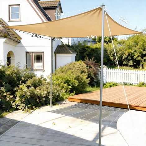 Quadratisches Sonnensegel 2,5 X 2,5 M, Hdpe 185 G/m², Uv-schutz, Mit D-ringen Aus Edelstahl Für Garten, Terrasse Oder Balkon