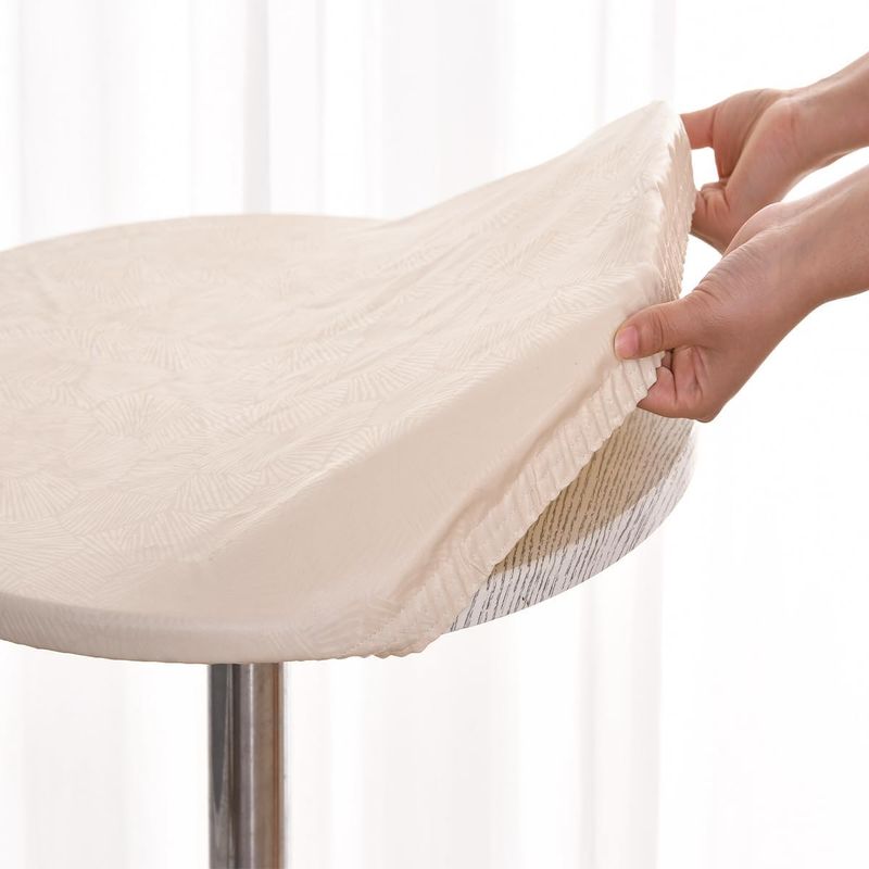 Runde Tischdecken 120 Cm Mit Elastischem Rand, Runde, Fleckenabweisende Und Waschbare Kunststofftischdecken, Beige, Wasserdichte Tischdecke Für Küche, Garten, Café (geeignet Für Tische Mit 105 Bis 110