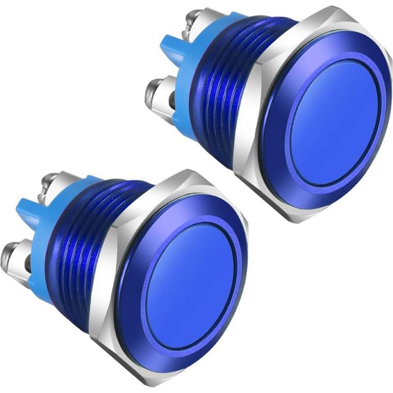 Stück 16-mm-momenttaster, Schutzart Ip65, 3 A/12 V, 24 V, 36 V Dc, 110 V, 250 V Ac, 1 Schließer, Spst-schraubklemmen, Wasserdichtes Gehäuse Aus Aluminiumlegierung, Blau