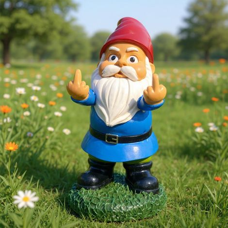 Gartenzwerg-statue, Kunstharz, Zeigt Den Mittelfinger, 13,97 Cm, Blau, Terrasse