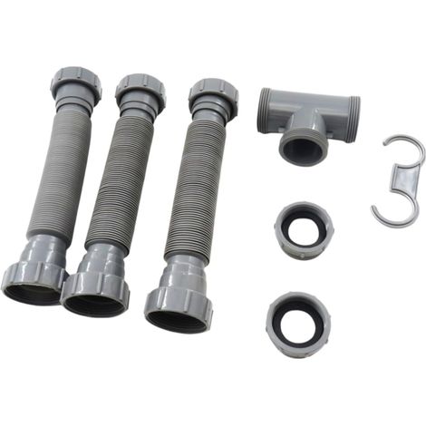 Verstellbares Doppelspülen-ablaufset, Ausziehbare Schläuche 20-80 Cm, Grauer Kunststoff, Mit Silikondichtungen Und Adaptern